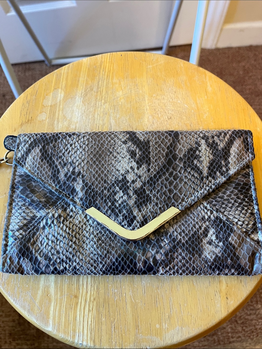 Snake-Print Envelope Clutch Bag in Black and Gray - Designer Style